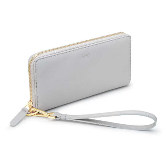Wallet leather with wrist strap, women, grey