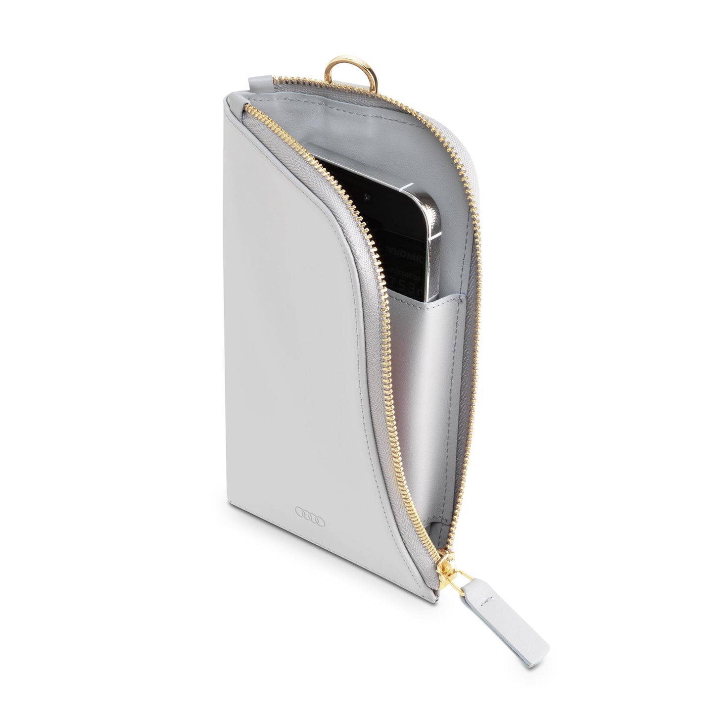 Phone pouch leather, women, grey